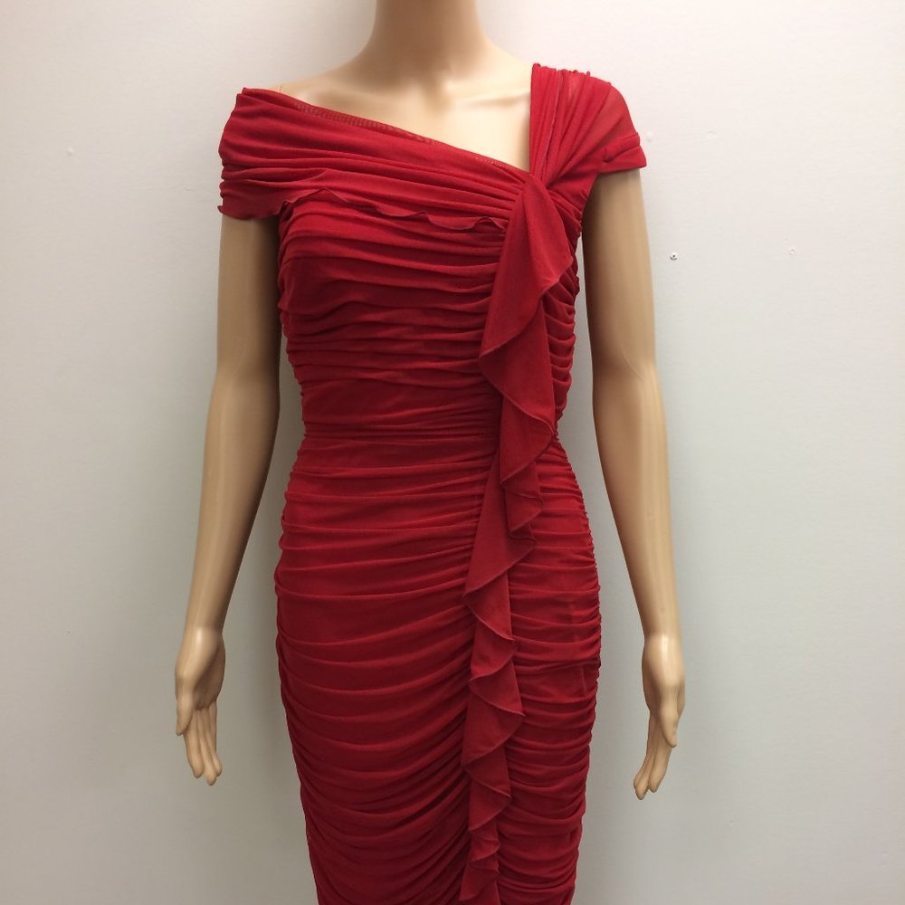 Red Ruched Cocktail Dress by Tadashi (Size Medium)